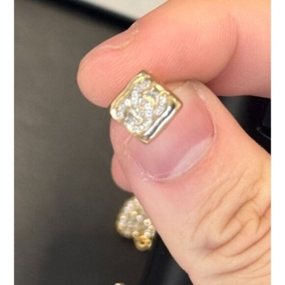 Chanel Gold-Tone Square Stud Earrings With Rhinestone CC Logo Made In Italy - Picture 3 of 3